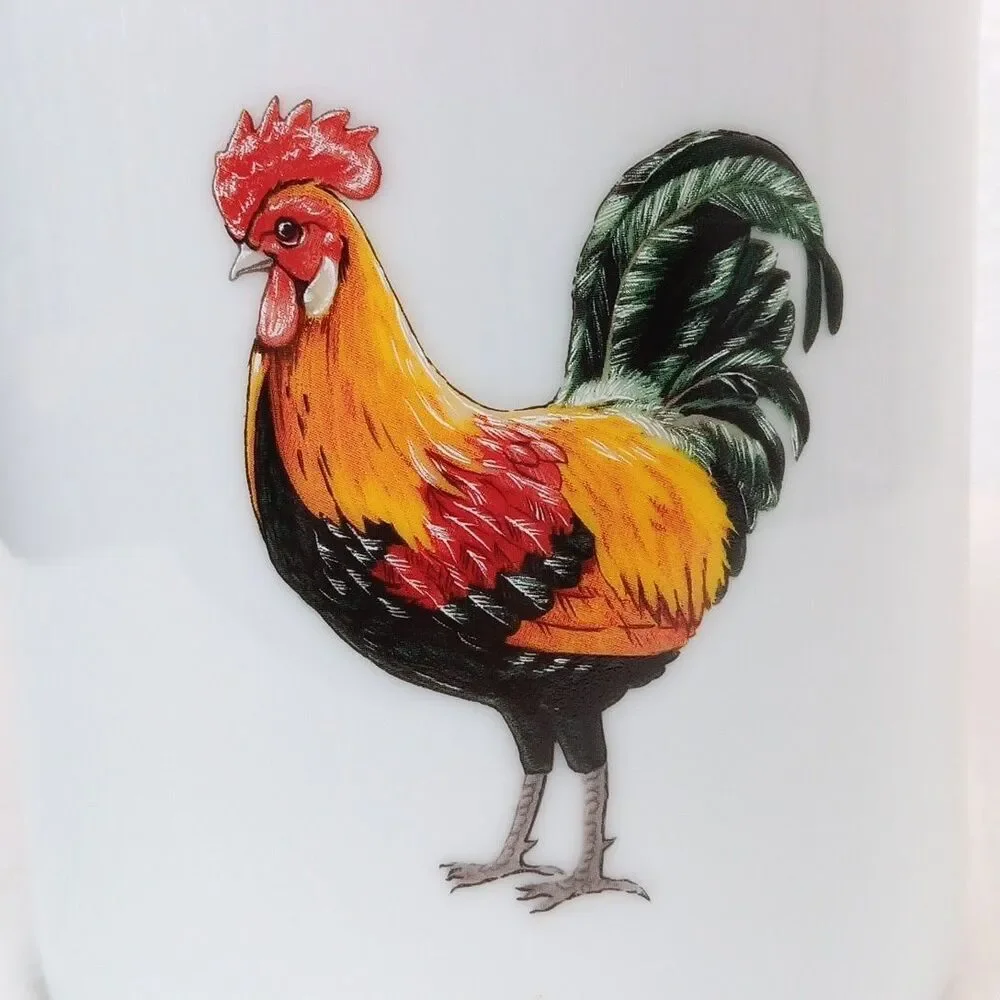 Late 20th Century Rooster White Stoneware Utensil Holder Crock Bia Cordon Bleu